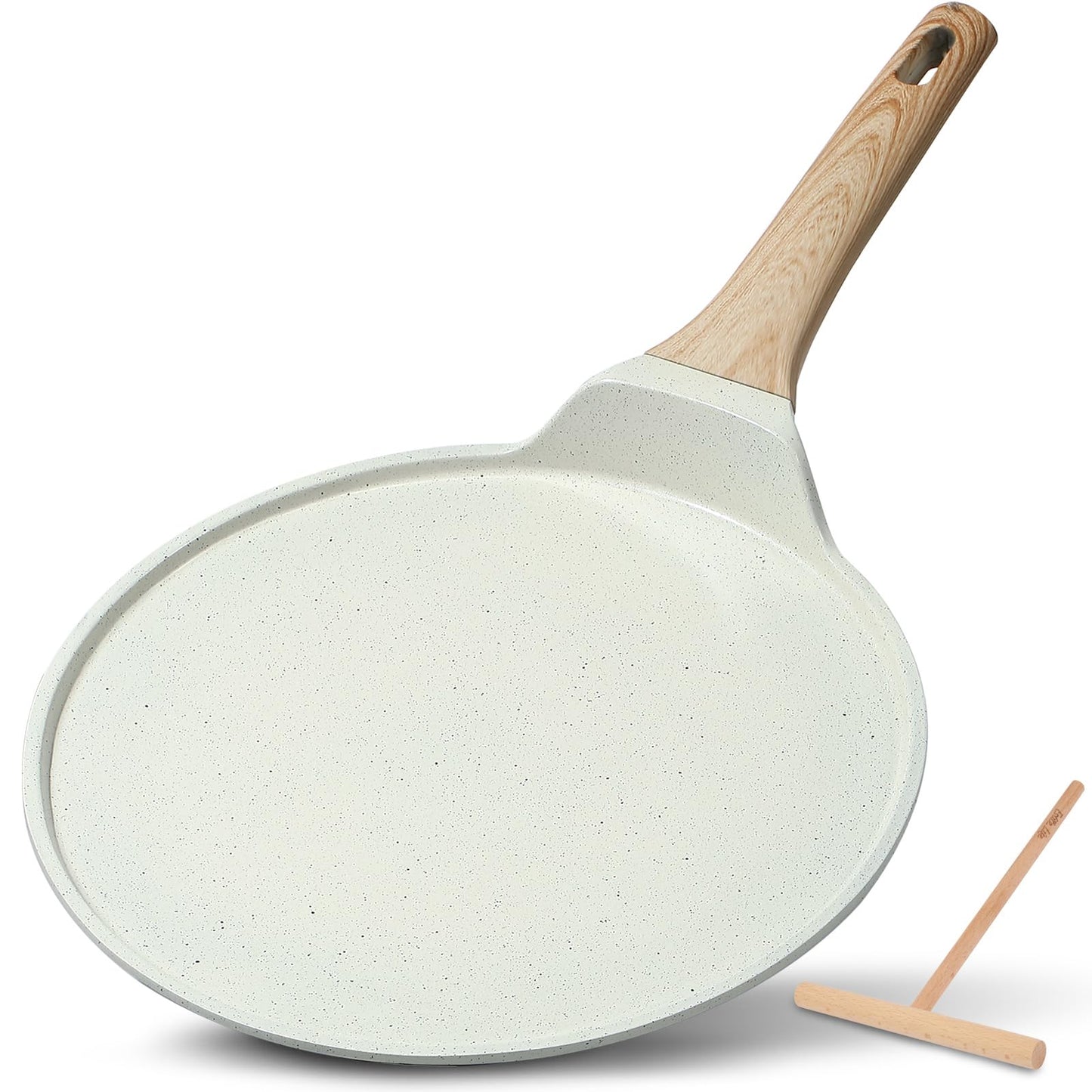 ESLITE LIFE 11 Inch Crepe Pan with Spreader, Nonstick Granite Coating Dosa Pan, Roti Tawa Comal Para Tortillas Pancake Griddle Pan, Induction Compatible, PTFE & PFOA Free, Black