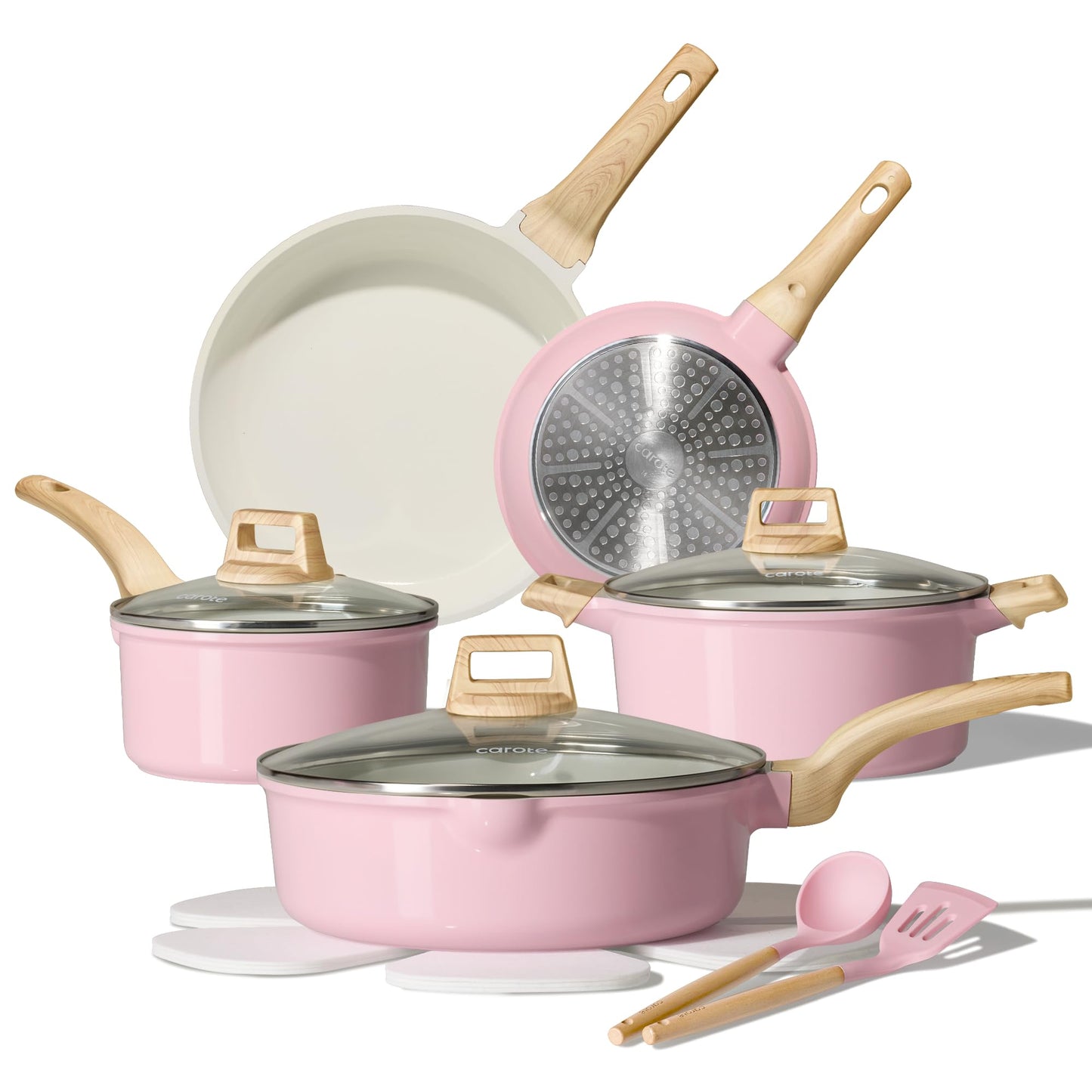 CAROTE 14 Pcs Pots and Pans Set Nonstick,Cookware Set Kitchen Cooking Set with Utensil and Pan Protectors