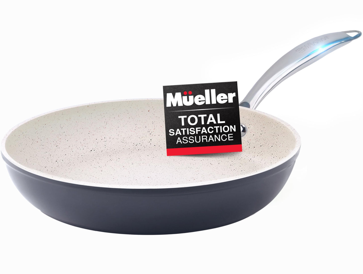 Mueller Frying Pan, Heavy Duty German Stone Coating Non Stick Frying Pans, No PFOA or APEO, Paella Pan, Dishwasher and Oven Safe, Even Heat Distribution, Cool Stainless Steel Handle, Light Grey