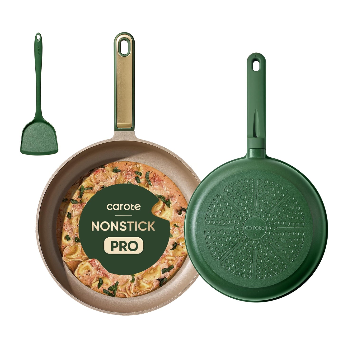 CAROTE 9.5'' and 11'' Nonstick Frying Pans Skillet, NonStick Fry Pan Egg Pan Omelet Pans,Healthy & PFOA Free, Induction-Compatible, Dishwasher Safe & Includes Silicone Spatula,Green