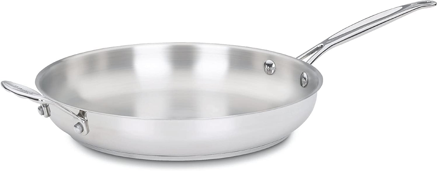 Cuisinart 10-Inch Open Skillet, Stainless Steel Skillet Large Kitchen Pan, Dishwasher Safe, Compatible with Induction, Electric, Gas Cooktops, Oven Safe Saucepan, Cool Grip Handles