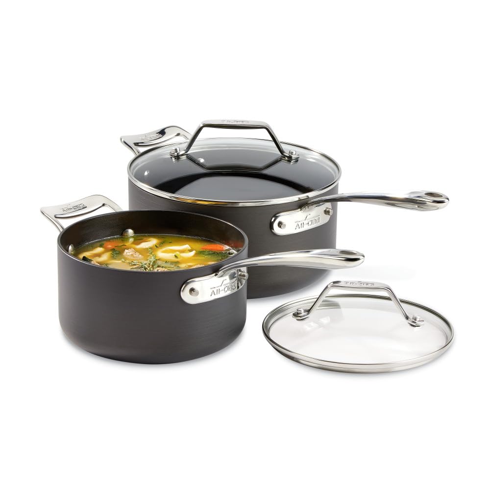 All-Clad HA1 Hard Anodized Non Stick Fry Pan Set 2 Piece, 8, 10 Inch, Induction, Oven Broiler Safe 500F, Pots and Pans Set, Kitchen Frying Pans, Skillets, Premium Cookware, Home, Dishwasher Safe Black