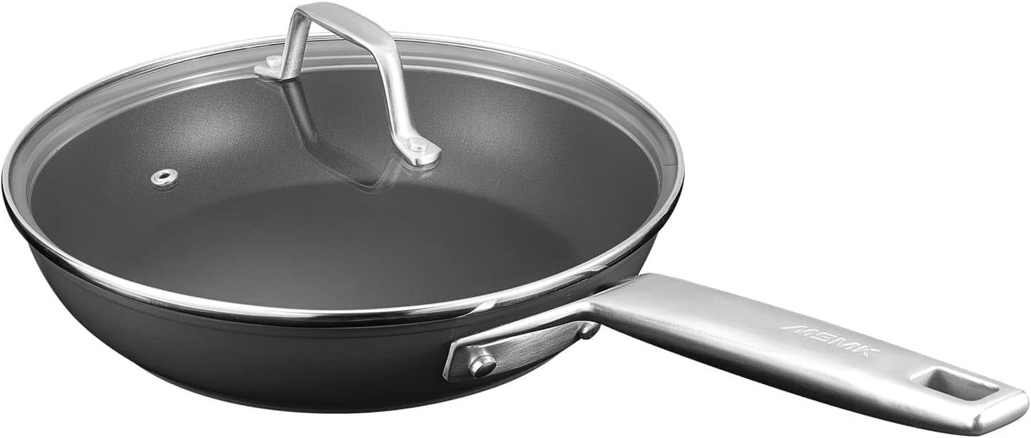 MsMk 10 Inch Frying Pan Nonstick with Lid, Induction Fry Pan with Lid, Titanium and Diamond Non Stick Coating From USA, for Induction, Ceramic and Gas Cooktops, Oven Safe 10 Inch Skillet Nonstick