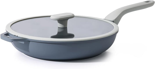 PRICUSIS Nonstick Ceramic Frying Pan with Lid, 8/10/12 Inch, Metal Utensil Safe, PFOA & PFAS Free, Scratch & Stain Resistant Skillet, Oven & Dishwasher Safe, Induction Compatible – Gray (12-Inch)