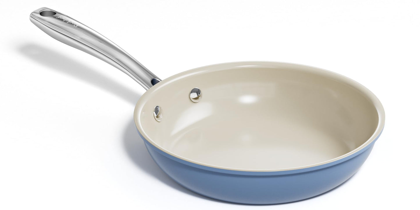 Redchef Nonstick Frying Pan Skillet, Ceramic Non-Stick Saute Pans, 9.5 inch Cooking Fry Pan with Stay Cool Handle, All Stovetops, Dishwasher/Oven Safe, PFAS-Free, Non Toxic (Blue)