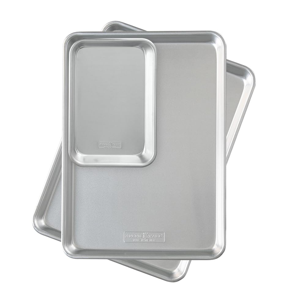 Nordic Ware Naturals Half Sheet Set - USA Made Aluminum Commercial Quality Sheet Pan for Baking or Roasting, Encapsulated Galvanized Steel Rim Prevents Warping, 2pk Half + Lid
