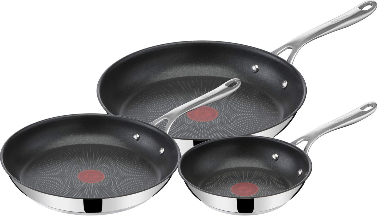 T-Fal x Jamie Oliver Nonstick Coated Stainless Steel Pans 9.5" & 11", Induction Compatible, Oven Safe up to 500°F, Chef's Stainless Steel Skillet, Frying Pan, Silver