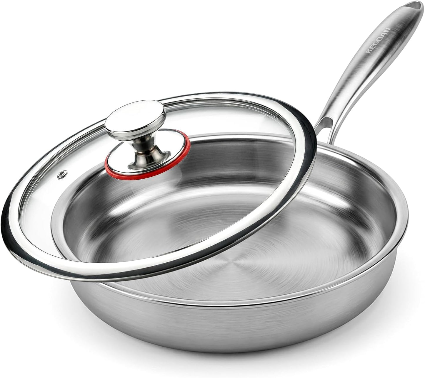 12 inch Stainless Steel Frying Pan, Tri-Ply Stainless Steel Pan with Lid, Oven & Dishwasher Safe, Induction Cooking Pans, Fast & Even Heat