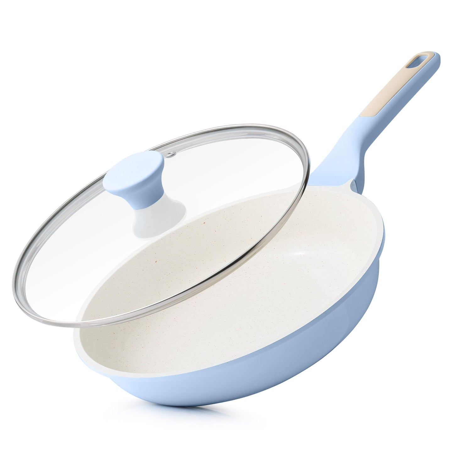 SENSARTE Nonstick Ceramic Frying Pan with Lid 8/9.5/10/11/12.5 Inch Omelet Pan Skillet, Free of Intentionally Added PFAS/PTFE Non-toxic Chef's Pan Induction Compatible Pan, Heat Resistant Handle