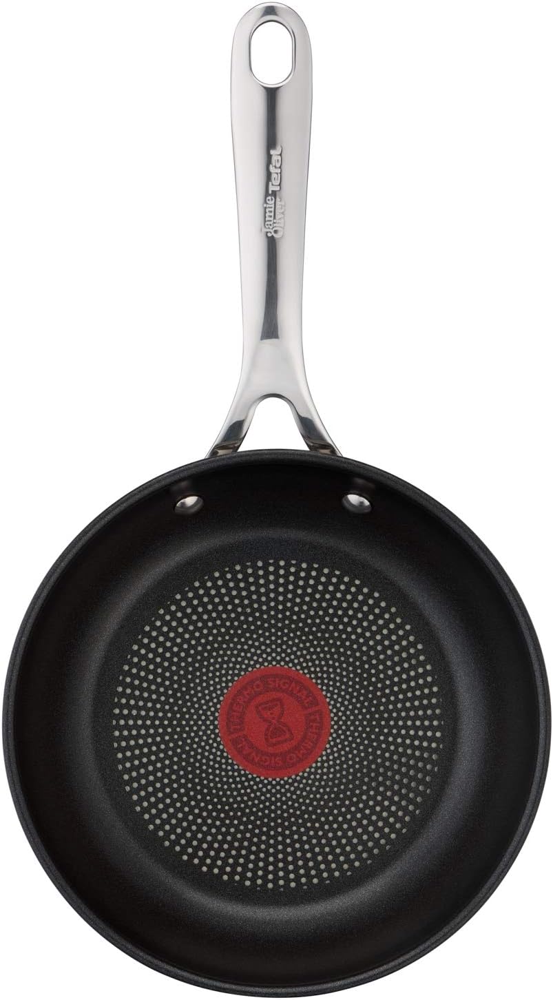 T-Fal x Jamie Oliver Nonstick Coated Stainless Steel Pans 9.5" & 11", Induction Compatible, Oven Safe up to 500°F, Chef's Stainless Steel Skillet, Frying Pan, Silver