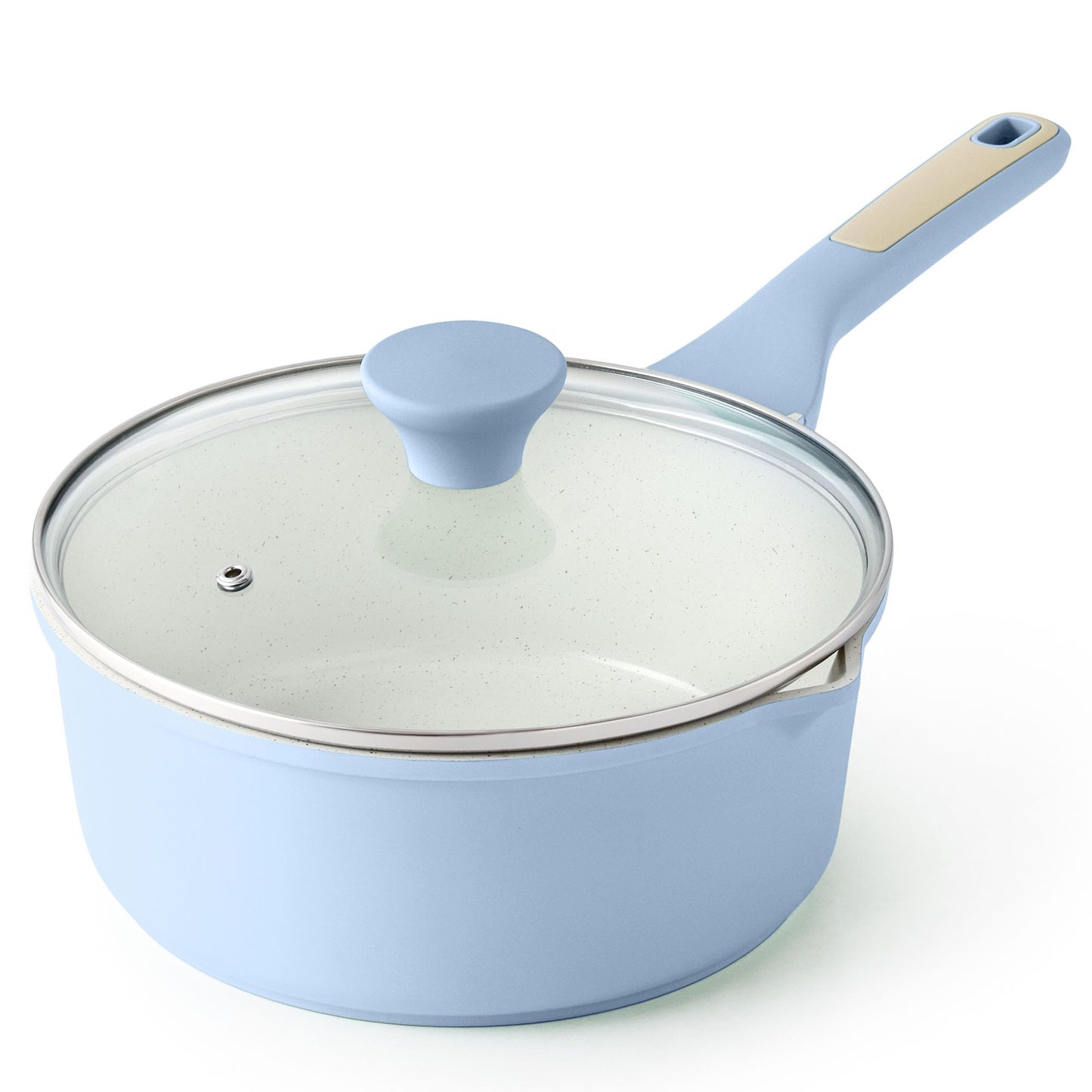 SENSARTE Nonstick Sauce Pan with Double Spout, 3.0 Quarts Swiss Granite Coating Sauce Pot with Lid Medium Kitchen Cooking Pot, Induction Comptable Saucepan, Free of Intentionally Added PFOA