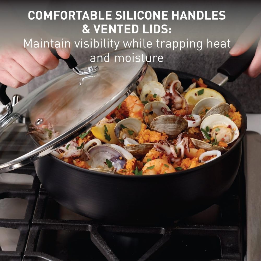 T-Fal Ultimate Hard Anodized Nonstick Fry Pan With Lid 10 Inch, Oven Broiler Safe 400F, Lid Safe 350F, Cookware, Kitchen, Home, Versatile Frying Pan, Skillet, Pots and Pans, Dishwasher Safe, Onyx