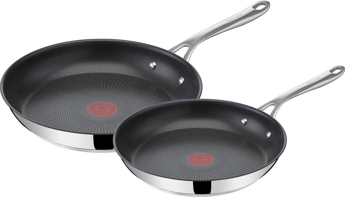 T-Fal x Jamie Oliver Nonstick Coated Stainless Steel Pans 9.5" & 11", Induction Compatible, Oven Safe up to 500°F, Chef's Stainless Steel Skillet, Frying Pan, Silver