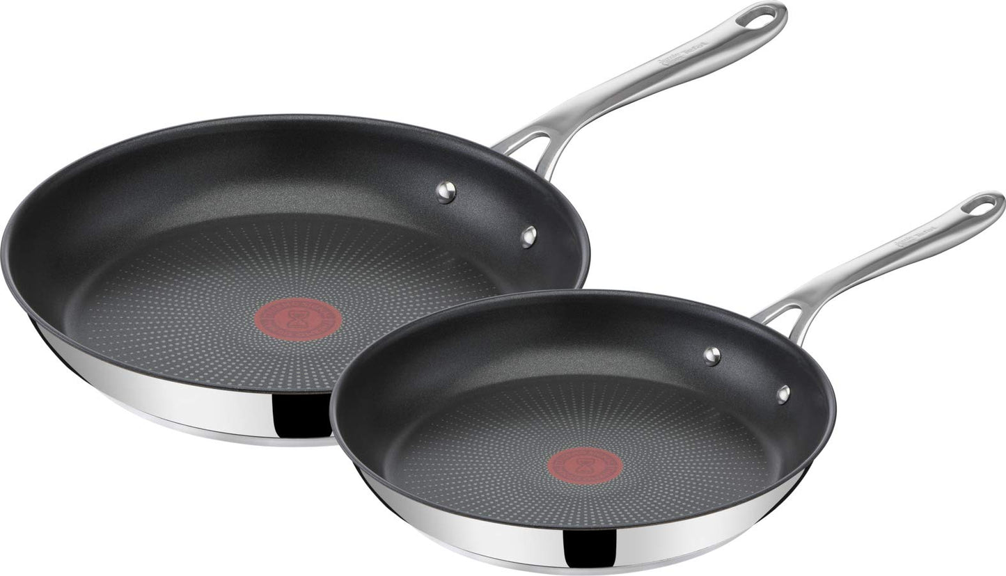 T-Fal x Jamie Oliver Nonstick Coated Stainless Steel Pans 9.5" & 11", Induction Compatible, Oven Safe up to 500°F, Chef's Stainless Steel Skillet, Frying Pan, Silver