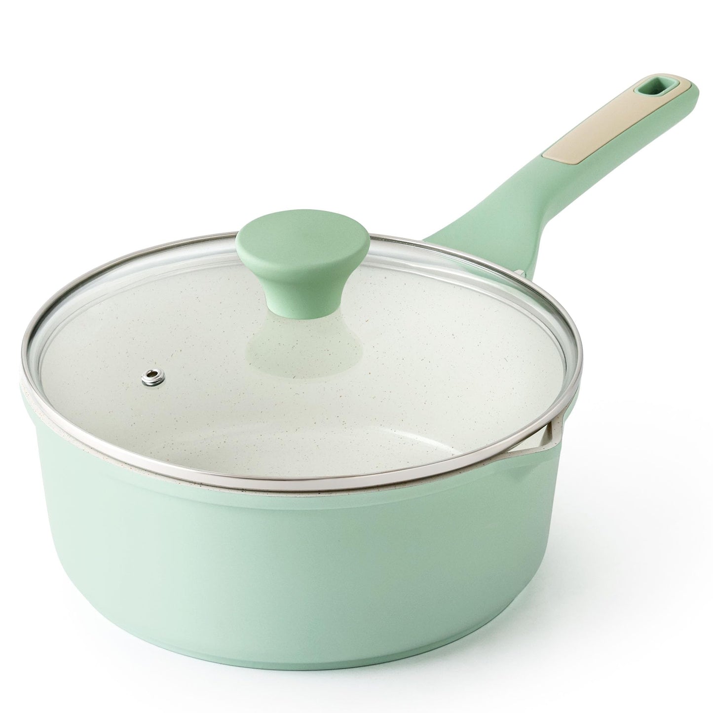 SENSARTE Nonstick Sauce Pan with Double Spout, 3.0 Quarts Swiss Granite Coating Sauce Pot with Lid Medium Kitchen Cooking Pot, Induction Comptable Saucepan, Free of Intentionally Added PFOA