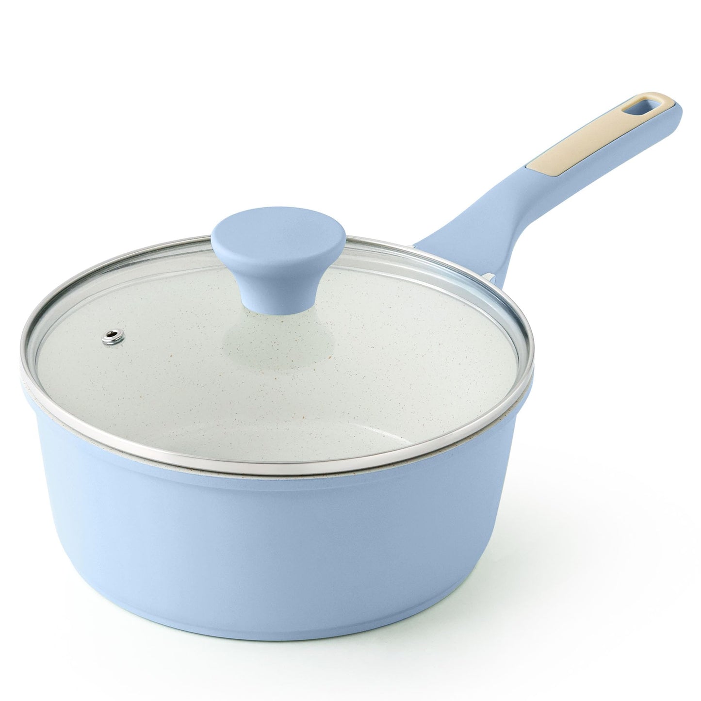 SENSARTE Nonstick Sauce Pan with Double Spout, 3.0 Quarts Swiss Granite Coating Sauce Pot with Lid Medium Kitchen Cooking Pot, Induction Comptable Saucepan, Free of Intentionally Added PFOA
