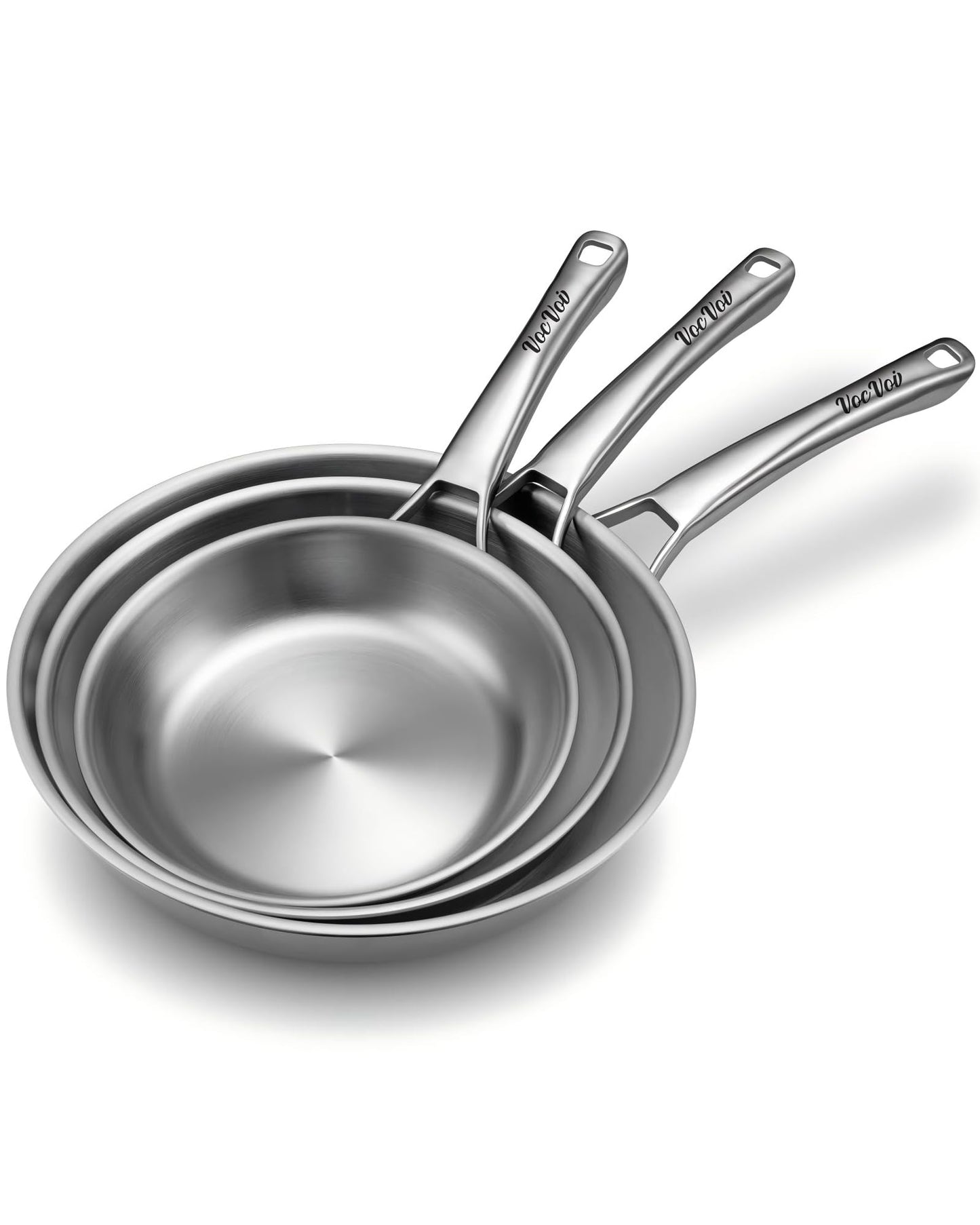 VocVoi Stainless Steel Pan, 12 Inch with Lid Stainless Steel Frying Pan, Non Toxic Tri-Ply Skillet, PFOA&PTFE Free, Oven and Dishwasher Safe, Induction Compatible