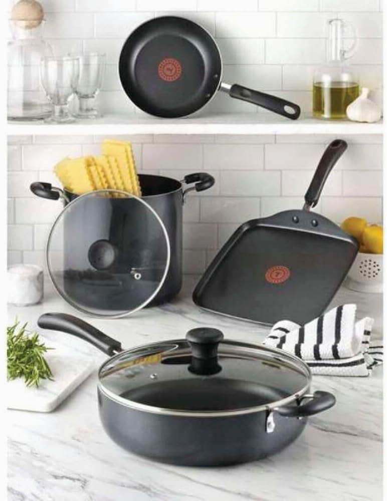 T-Fal Specialty Nonstick Saute Pan with Glass Lid 5 Quart, Oven Broiler Safe 350F, Cookware, Deep Frying Pan with Handle, Skillet, Kitchen, Pots and Pans, Dishwasher Safe, Black