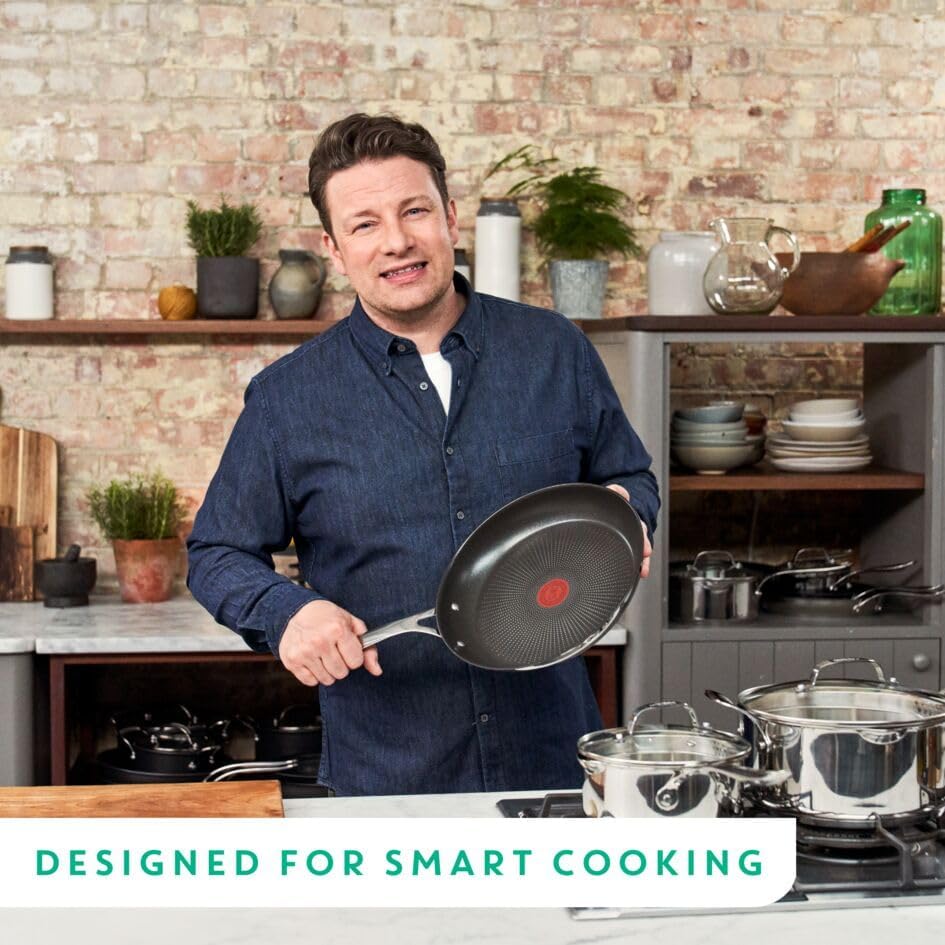 T-Fal x Jamie Oliver Nonstick Coated Stainless Steel Pans 9.5" & 11", Induction Compatible, Oven Safe up to 500°F, Chef's Stainless Steel Skillet, Frying Pan, Silver