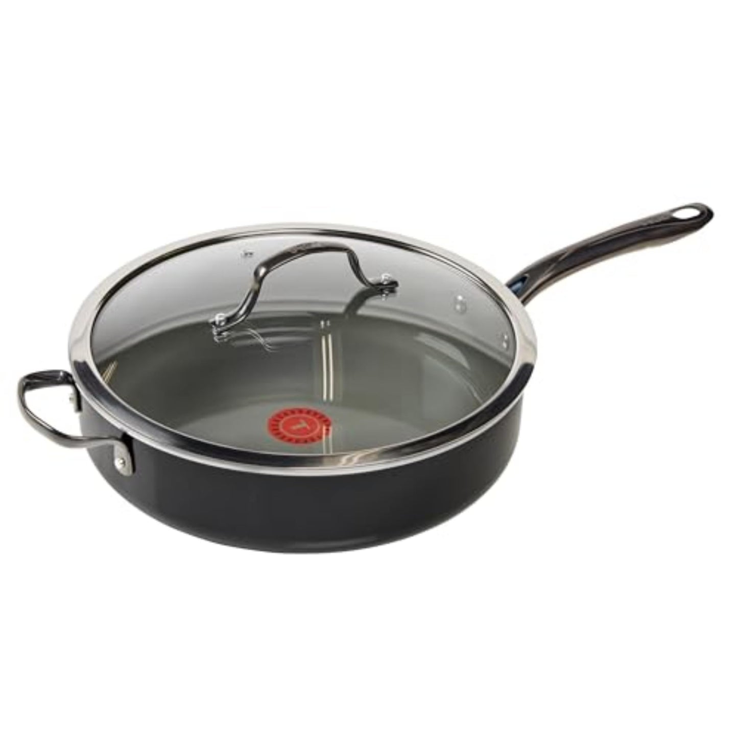 T-Fal Specialty Nonstick Saute Pan with Glass Lid 5 Quart, Oven Broiler Safe 350F, Cookware, Deep Frying Pan with Handle, Skillet, Kitchen, Pots and Pans, Dishwasher Safe, Black