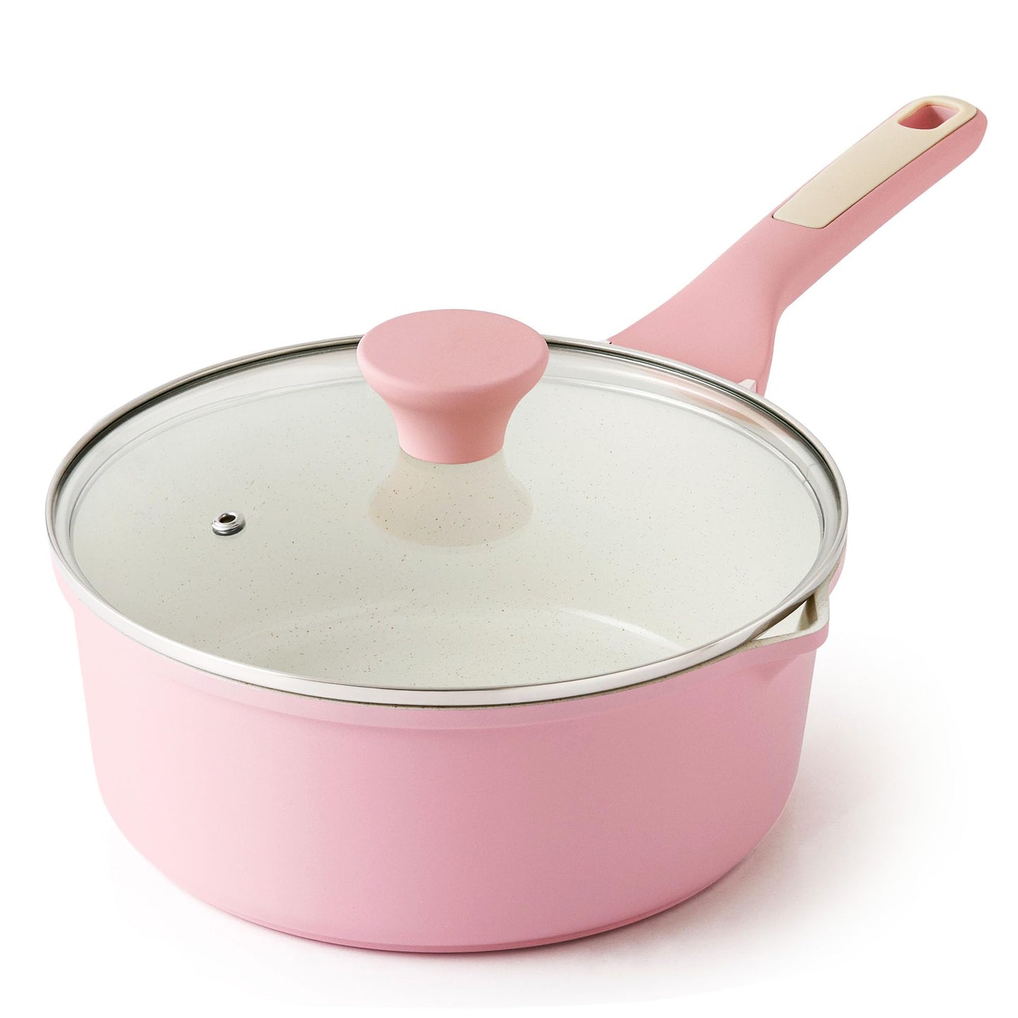 SENSARTE Nonstick Sauce Pan with Double Spout, 3.0 Quarts Swiss Granite Coating Sauce Pot with Lid Medium Kitchen Cooking Pot, Induction Comptable Saucepan, Free of Intentionally Added PFOA