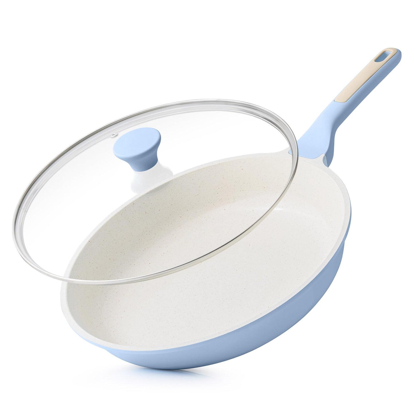 SENSARTE Nonstick Ceramic Frying Pan with Lid 8/9.5/10/11/12.5 Inch Omelet Pan Skillet, Free of Intentionally Added PFAS/PTFE Non-toxic Chef's Pan Induction Compatible Pan, Heat Resistant Handle