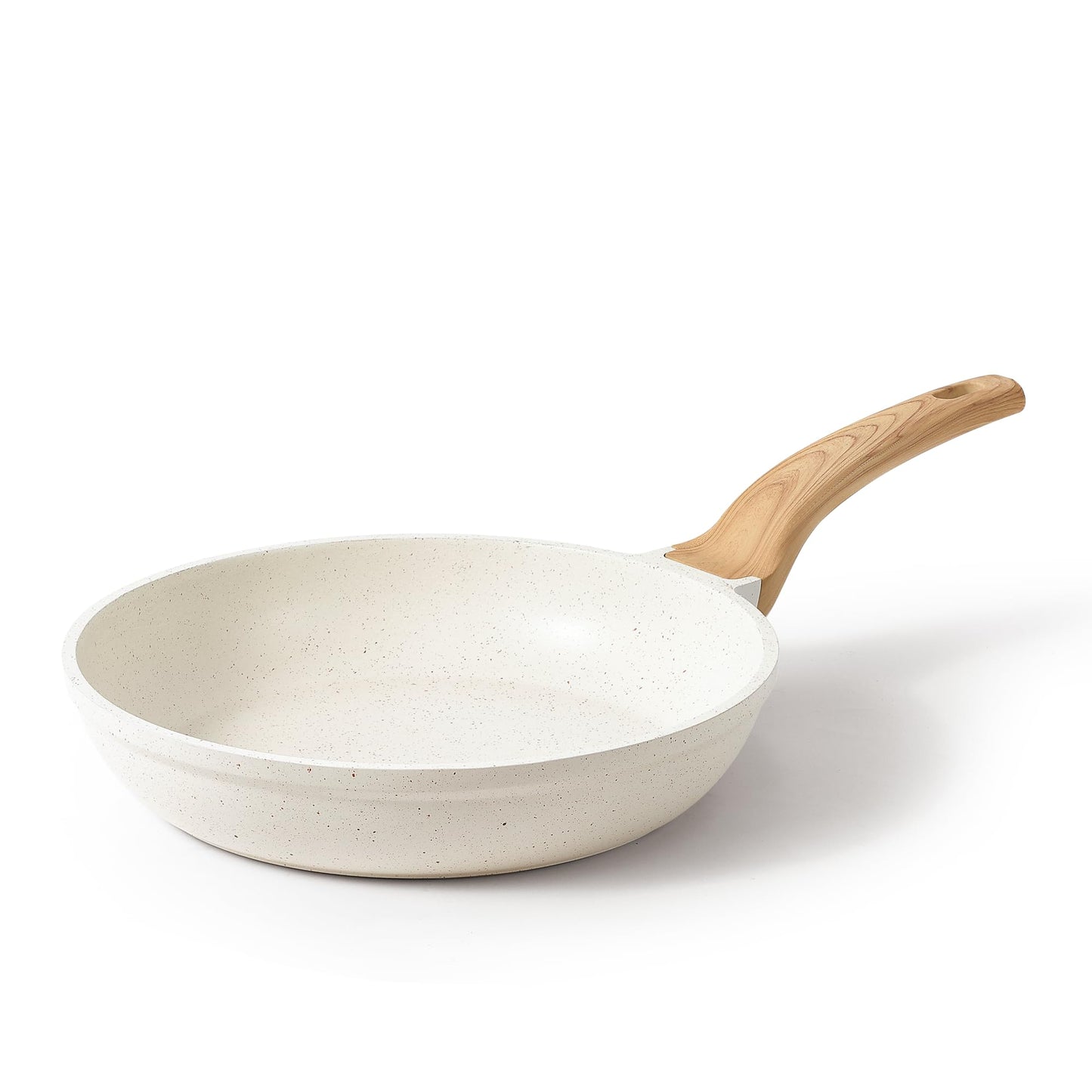 CAROTE Non Stick Frying Pan Skillet, Omelet Pan, Healthy Non Toxic Granite Chef Pan, Induction Compatible Egg Frying Pan with Heat-Resistant Handle, PFOA-Free,Cream White, 8"