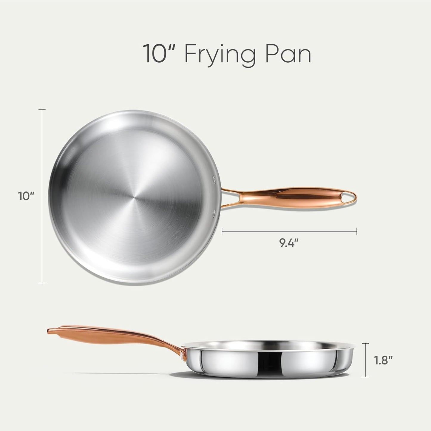 CAROTE 10" Tri-Ply Stainless Steel Frying Pan, Non-Toxic Egg Pan Omelet Pan, Oven Safe, Induction, Ceramic and Gas Cooktops Compatible, Polished Silver