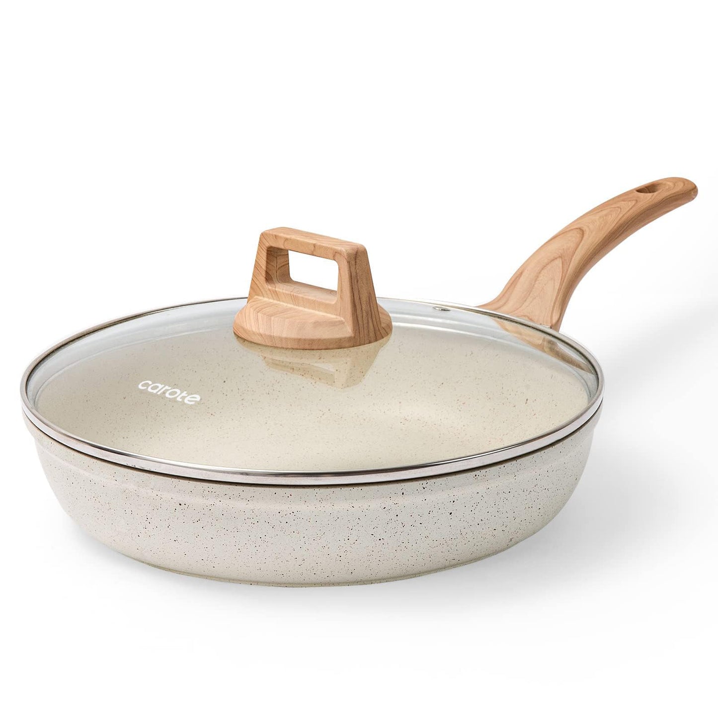 CAROTE Non Stick Frying Pan Skillet, Nonstick Granite Fry Pan with Glass Lid, Egg Pan Omelet Pans, Stone Cookware Chef's Pan, PFOA Free (Classic Granite, 10-Inch)