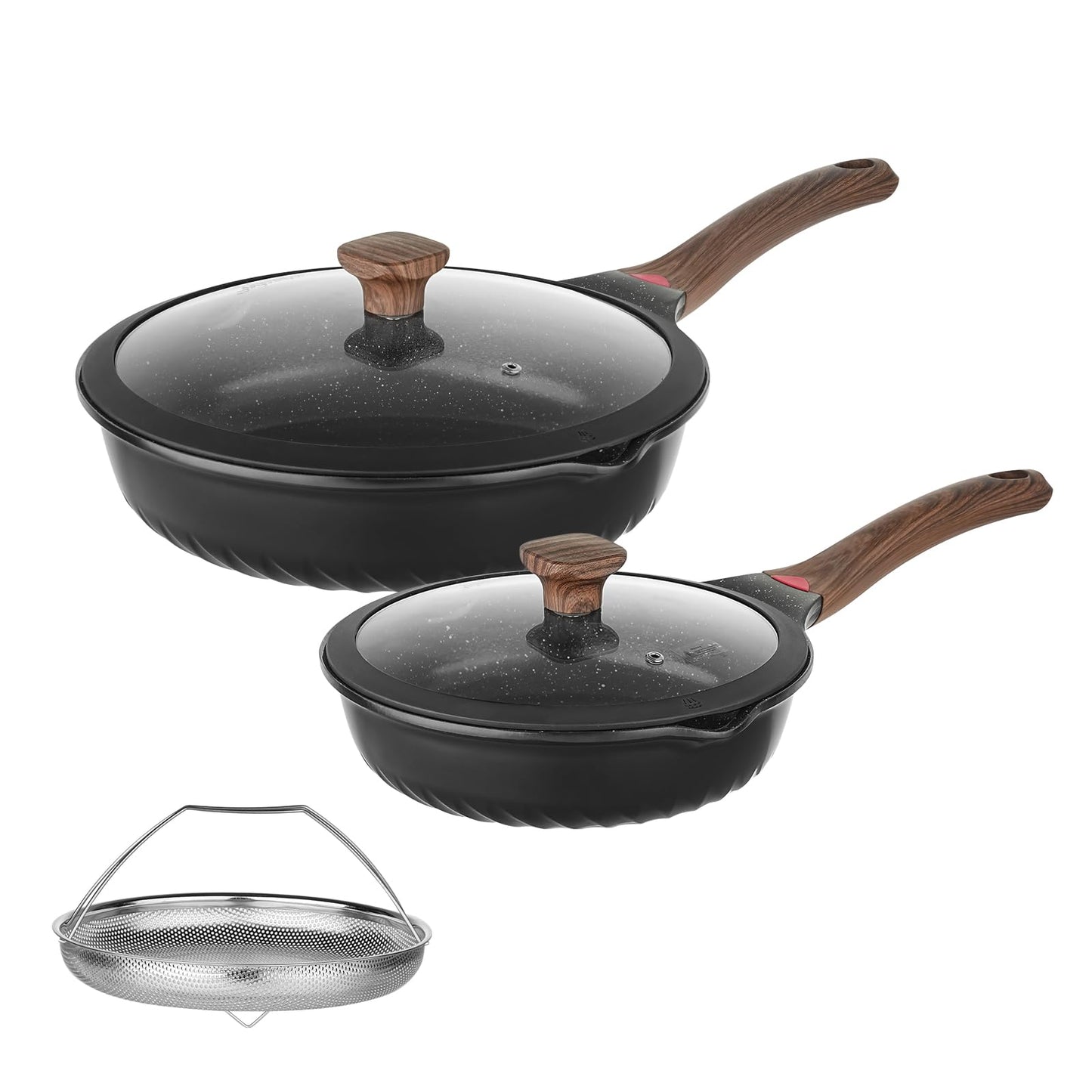 Vinchef Nonstick Deep Frying Pan Skillet with Lid, 11in/5Qt Saute Pan, German 3C+ Ceramic Coating Technology, Heat Indicator, Induction Compatible