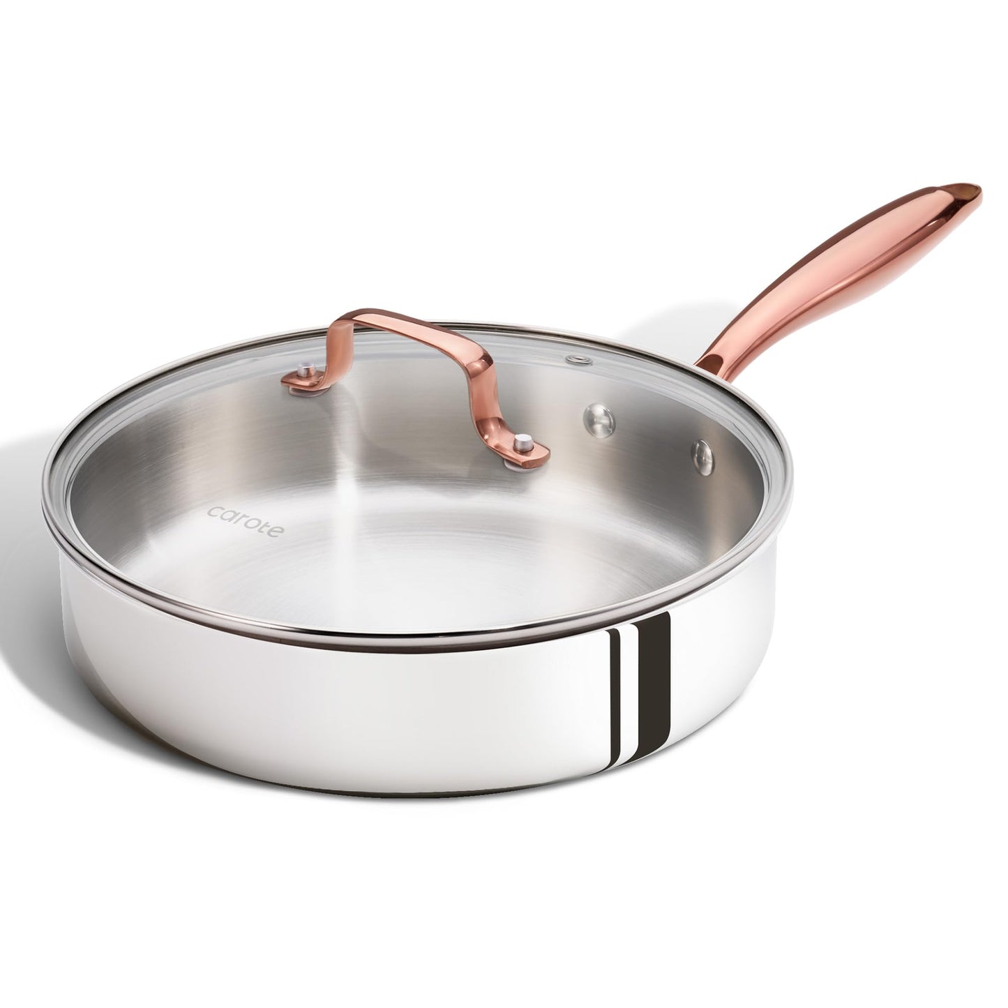 CAROTE 10" Tri-Ply Stainless Steel Frying Pan, Non-Toxic Egg Pan Omelet Pan, Oven Safe, Induction, Ceramic and Gas Cooktops Compatible, Polished Silver