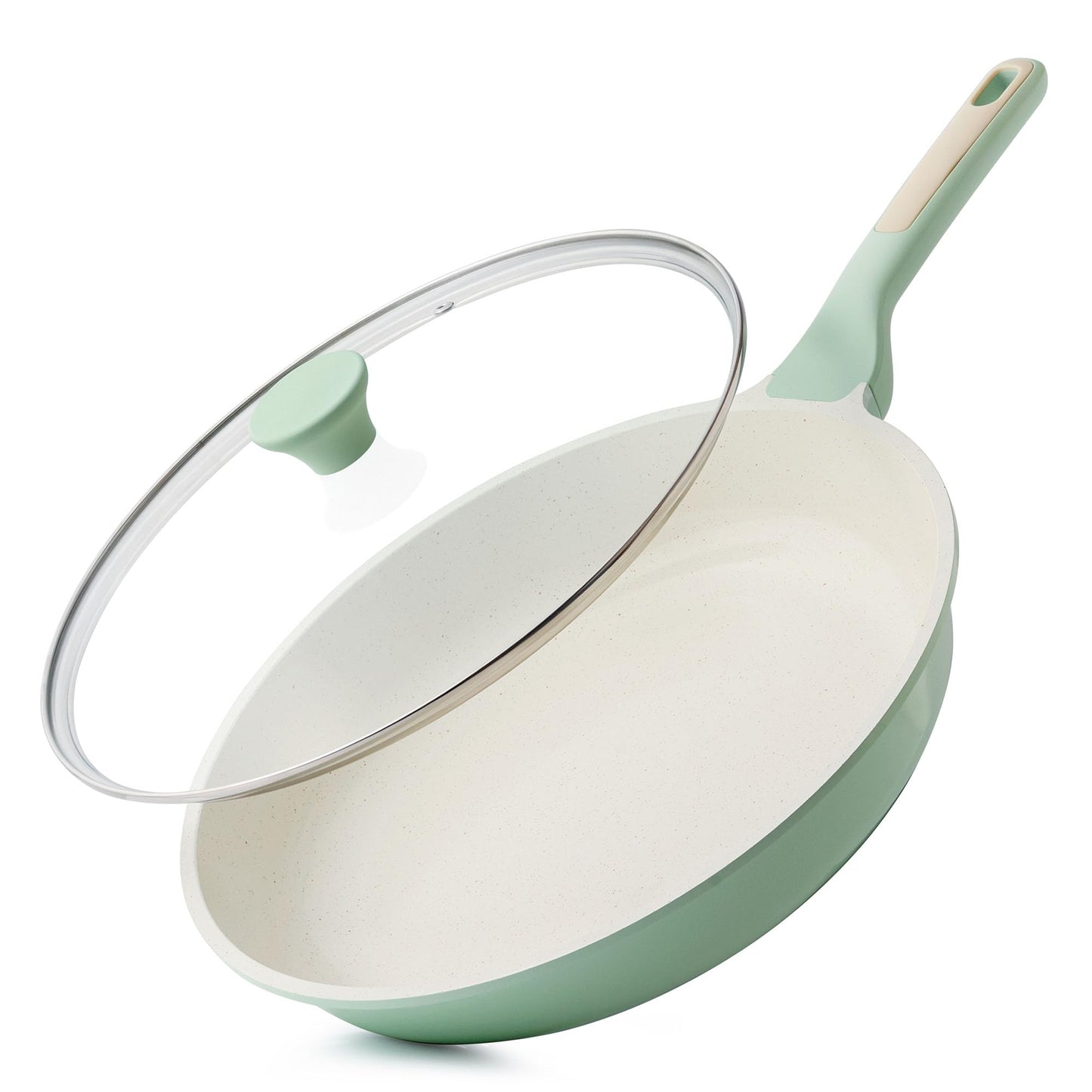 SENSARTE Nonstick Ceramic Frying Pan with Lid 8/9.5/10/11/12.5 Inch Omelet Pan Skillet, Free of Intentionally Added PFAS/PTFE Non-toxic Chef's Pan Induction Compatible Pan, Heat Resistant Handle