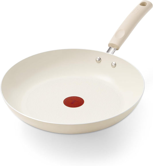 T-Fal Signature Nonstick 12 Inch Frying Pan Skillet, Oven Safe Up to 350°F, Dishwasher Safe, Pots and Pans Set, Non Stick Chef- Pan, Cream