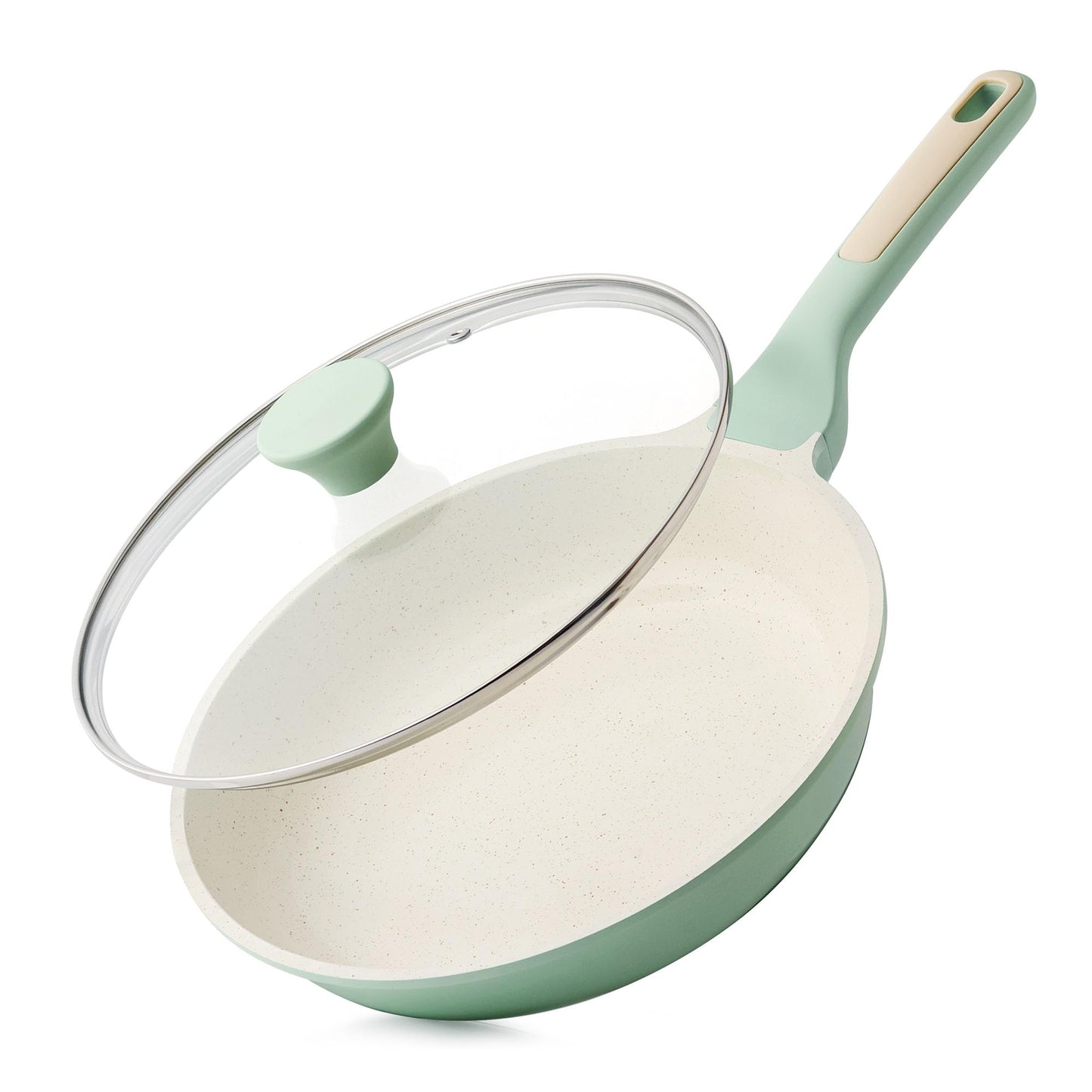 SENSARTE Nonstick Ceramic Frying Pan with Lid 8/9.5/10/11/12.5 Inch Omelet Pan Skillet, Free of Intentionally Added PFAS/PTFE Non-toxic Chef's Pan Induction Compatible Pan, Heat Resistant Handle