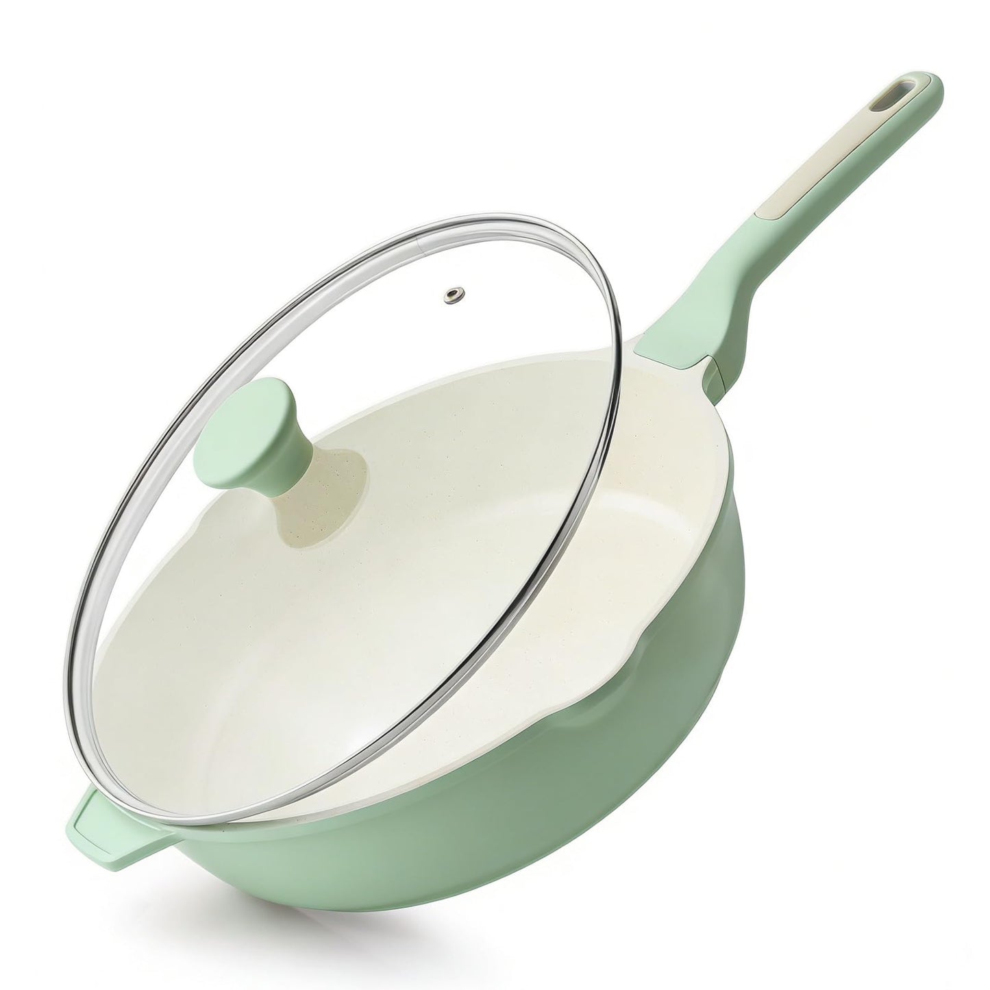 SENSARTE Nonstick Skillet, Deep Frying Pan 10/11/12-inch, Saute Pan with Lid, Stay-cool Handle, Healthy Stone Cookware Cooking Pan, Induction Compatible (10-Inch/3.5QT)