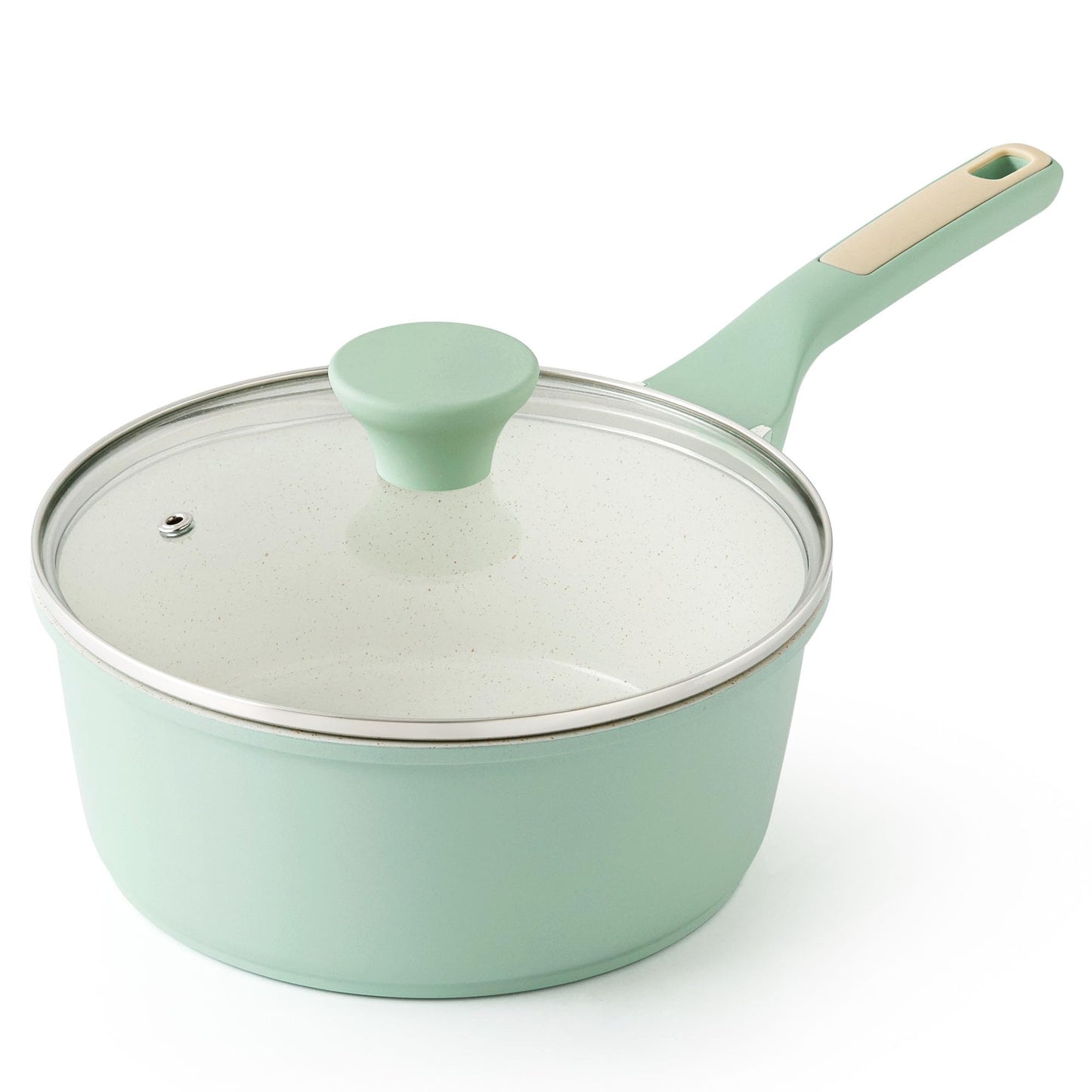 SENSARTE Nonstick Sauce Pan with Double Spout, 3.0 Quarts Swiss Granite Coating Sauce Pot with Lid Medium Kitchen Cooking Pot, Induction Comptable Saucepan, Free of Intentionally Added PFOA