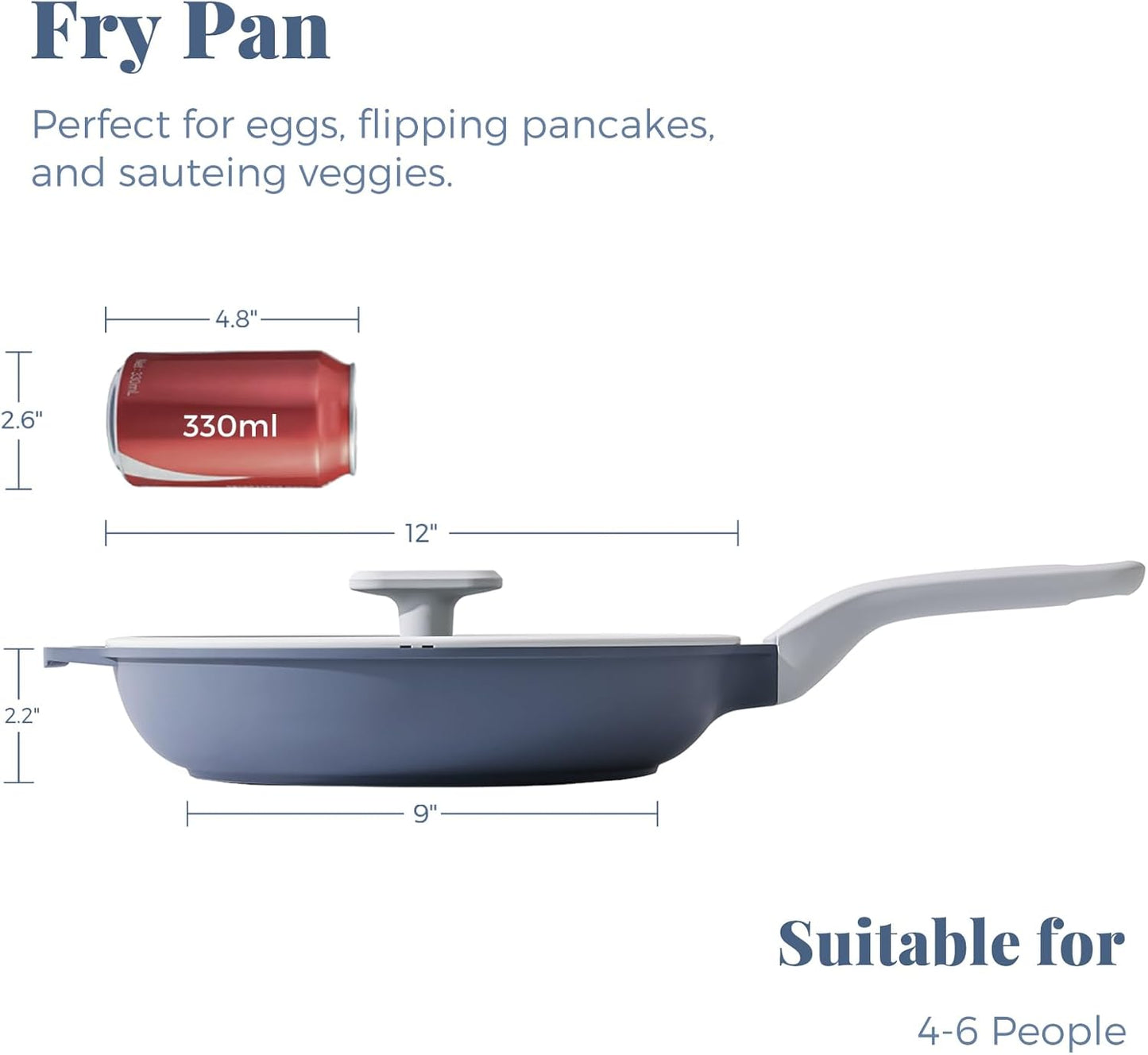 PRICUSIS Nonstick Ceramic Frying Pan with Lid, 8/10/12 Inch, Metal Utensil Safe, PFOA & PFAS Free, Scratch & Stain Resistant Skillet, Oven & Dishwasher Safe, Induction Compatible – Gray (12-Inch)