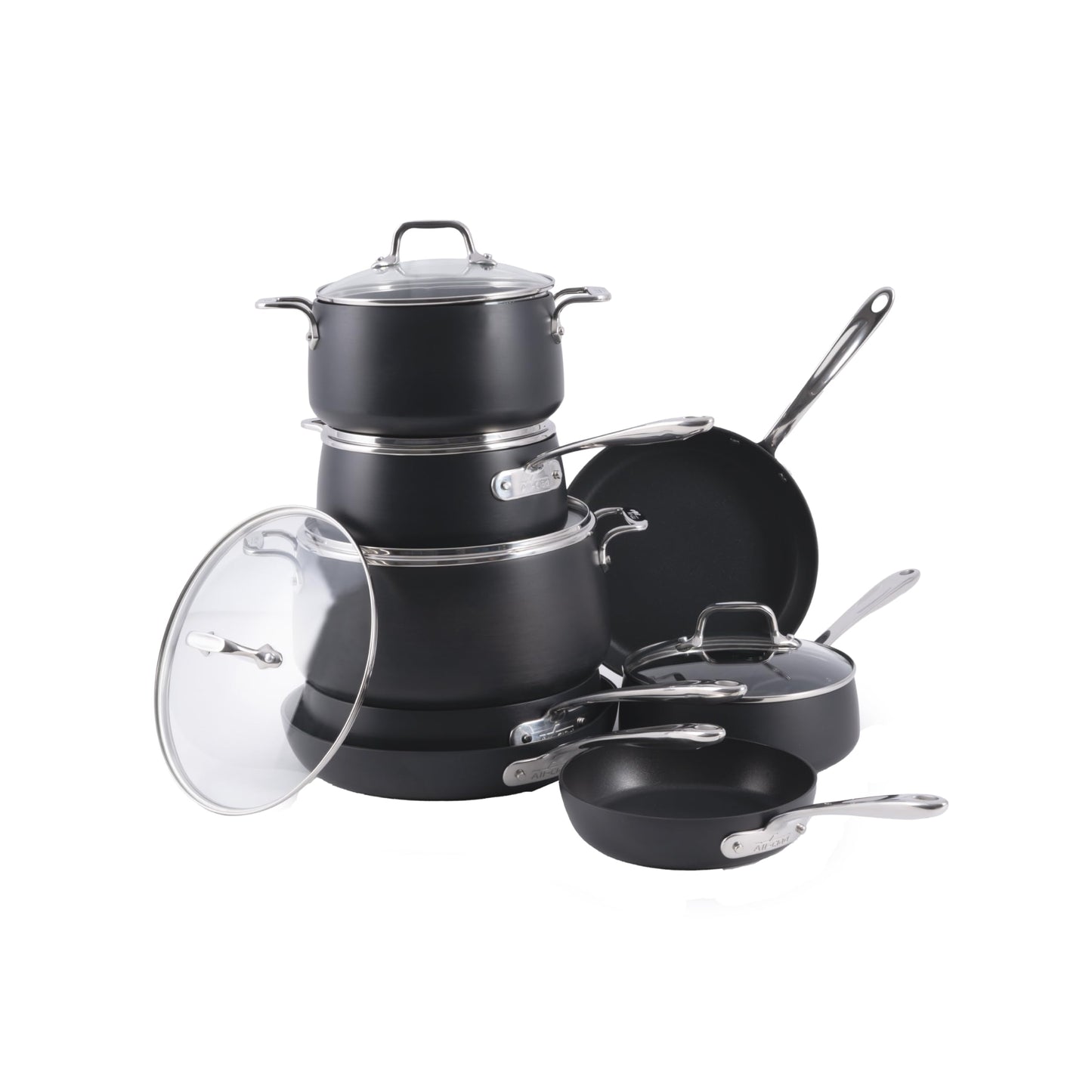 All-Clad HA1 Hard Anodized Non Stick Fry Pan Set 2 Piece, 8, 10 Inch, Induction, Oven Broiler Safe 500F, Pots and Pans Set, Kitchen Frying Pans, Skillets, Premium Cookware, Home, Dishwasher Safe Black