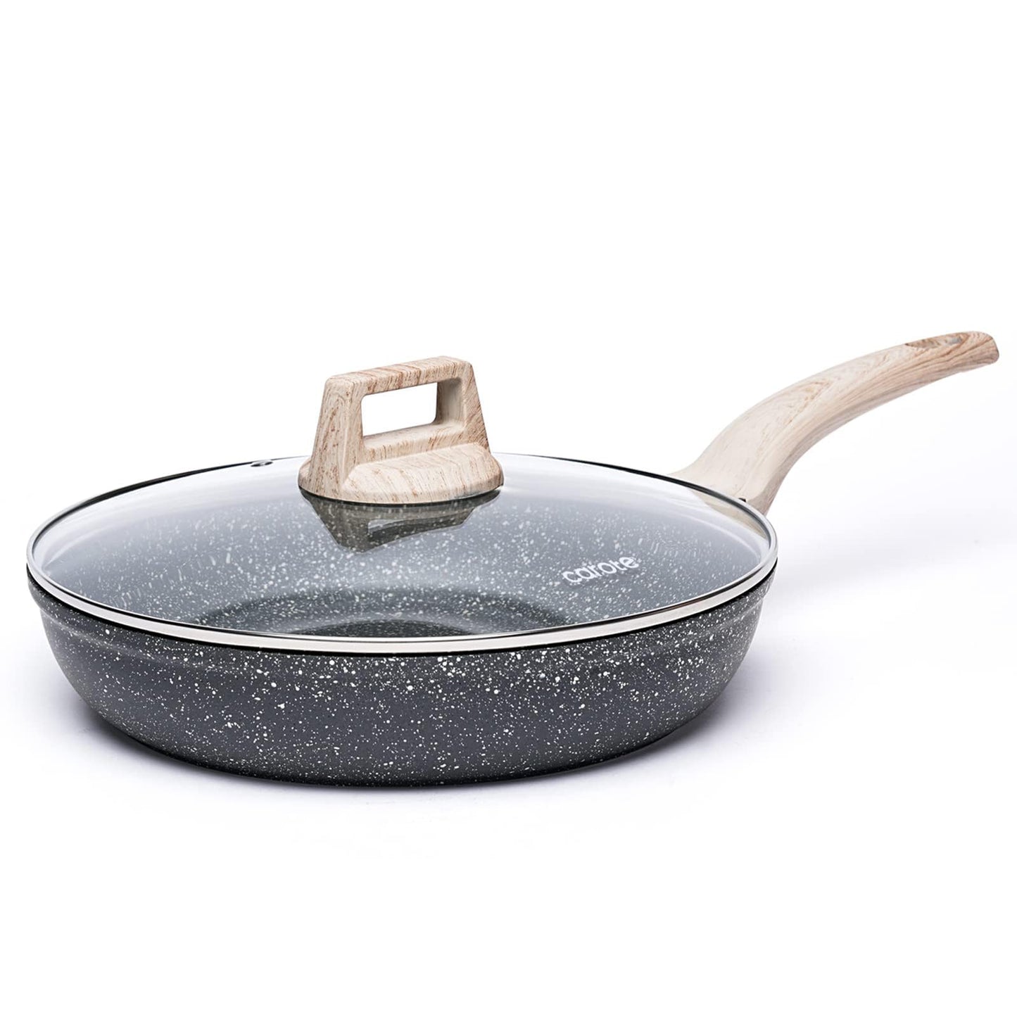 CAROTE Non Stick Frying Pan Skillet,10" Nonstick Fry Pan with Glass Lid, Egg Pan Omelet Pans, Granite Cookware PFOA Free White Granite, 10-Inch