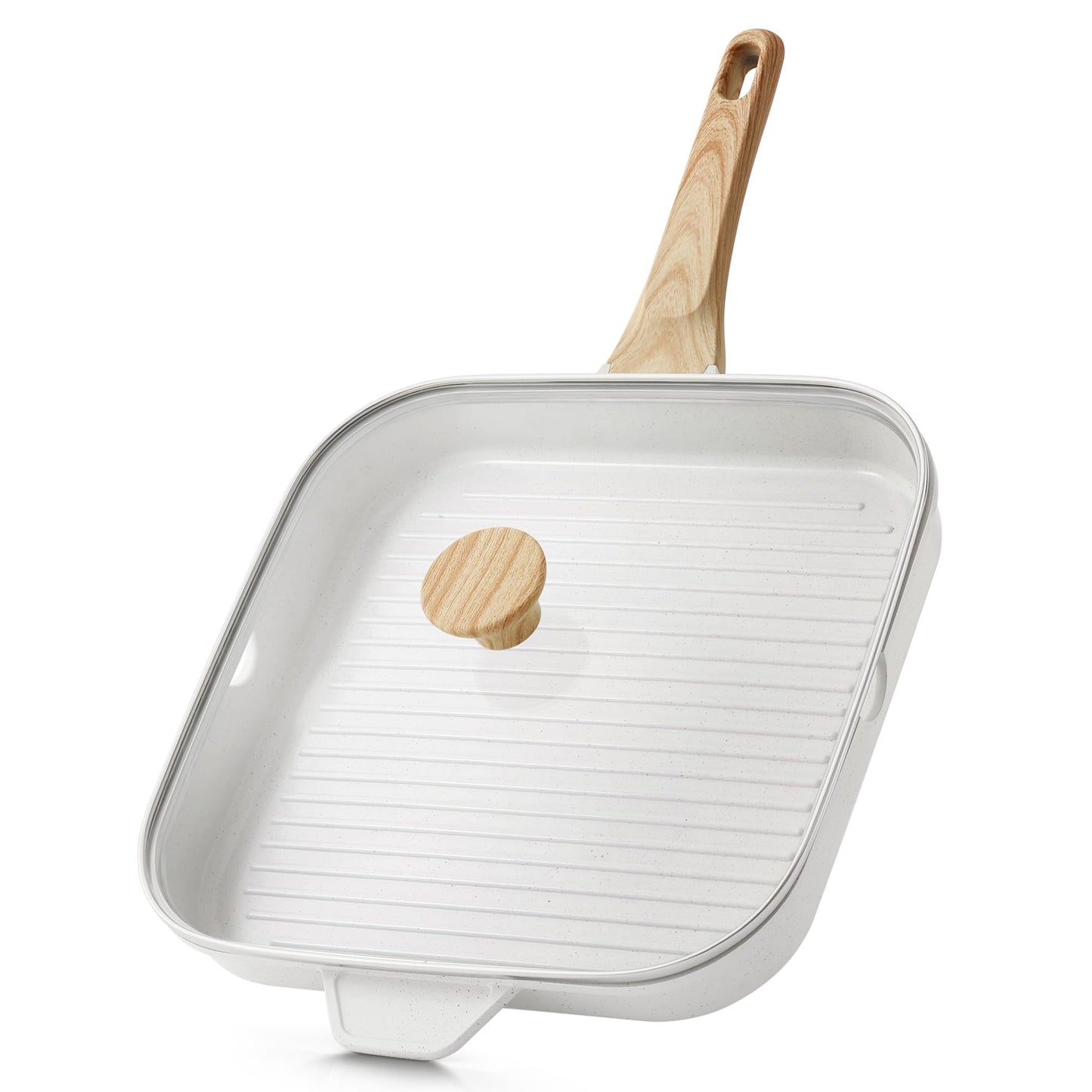SENSARTE Nonstick Grill Pan for Stove Tops, Versatile Griddle with Pour Spouts, Square Big Cooking Surface, Durable Skillet Indoor & Outdoor Grilling. PFOA Free, 9.5 Inch