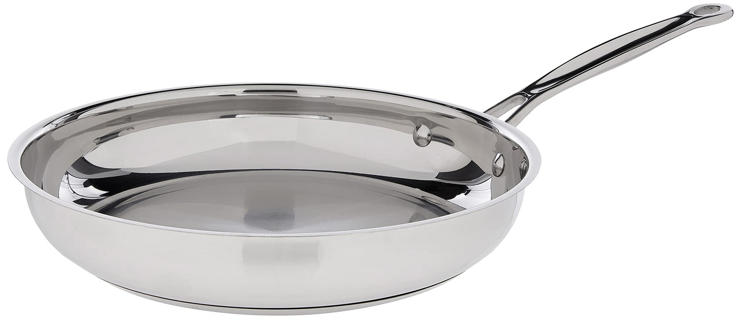 Cuisinart 10-Inch Open Skillet, Stainless Steel Skillet Large Kitchen Pan, Dishwasher Safe, Compatible with Induction, Electric, Gas Cooktops, Oven Safe Saucepan, Cool Grip Handles