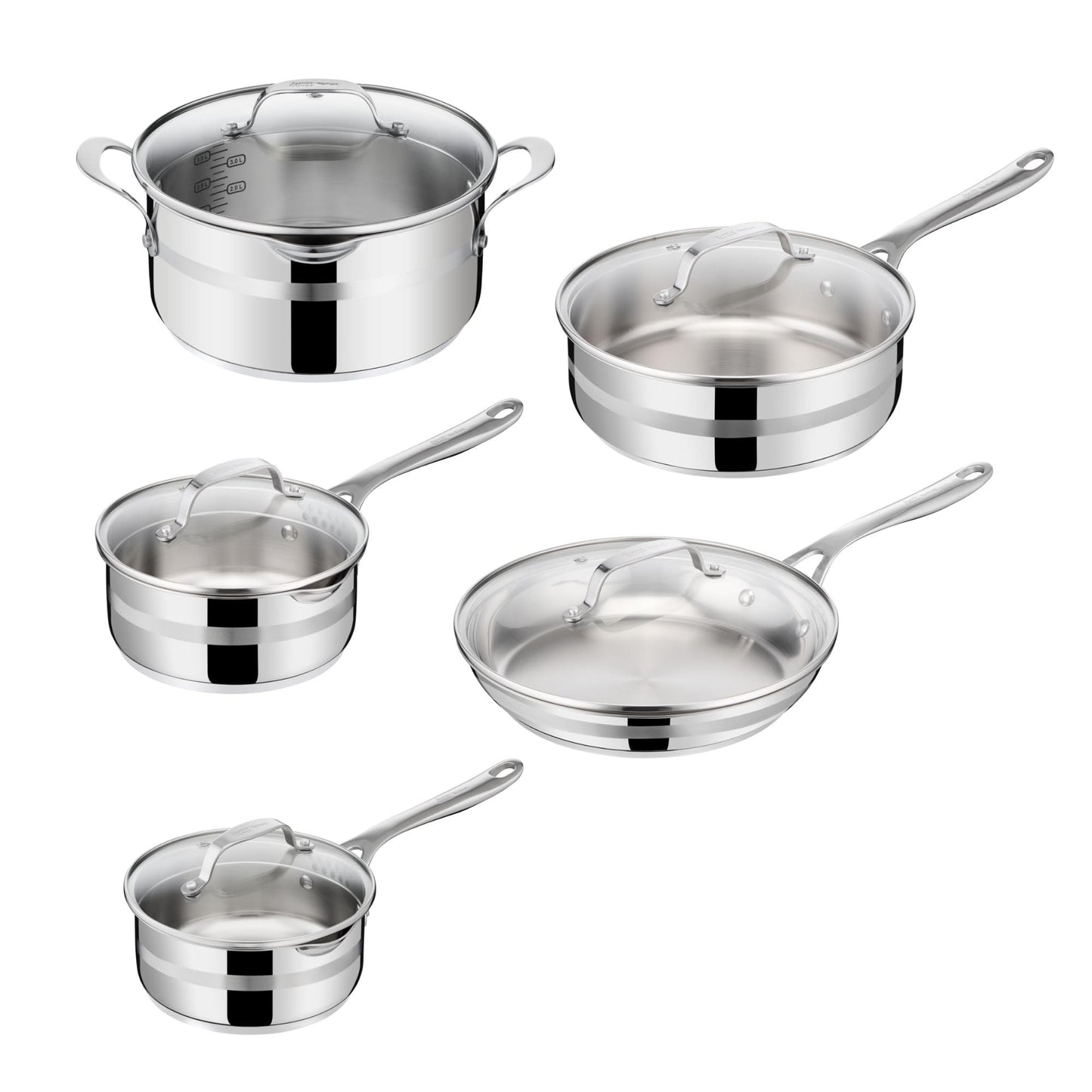 T-Fal x Jamie Oliver Nonstick Coated Stainless Steel Pans 9.5" & 11", Induction Compatible, Oven Safe up to 500°F, Chef's Stainless Steel Skillet, Frying Pan, Silver