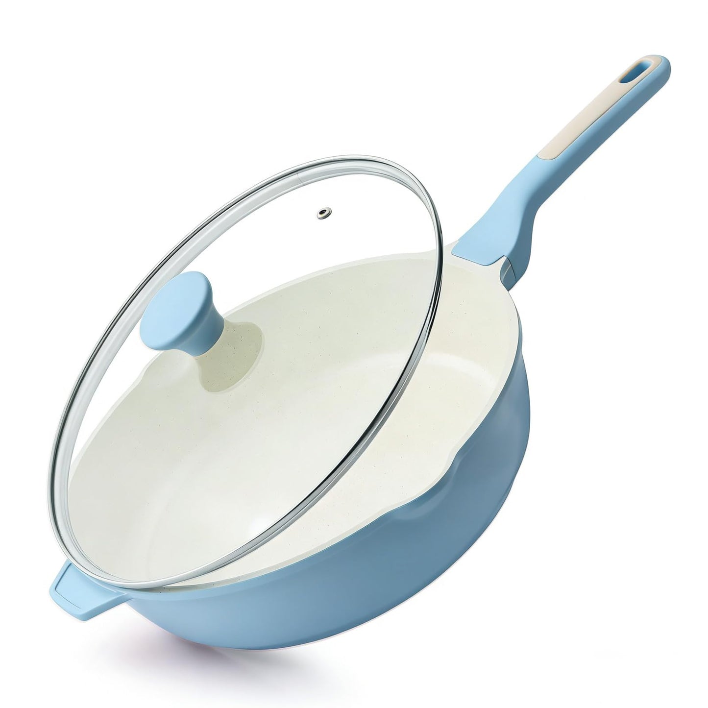 SENSARTE Nonstick Skillet, Deep Frying Pan 10/11/12-inch, Saute Pan with Lid, Stay-cool Handle, Healthy Stone Cookware Cooking Pan, Induction Compatible (10-Inch/3.5QT)