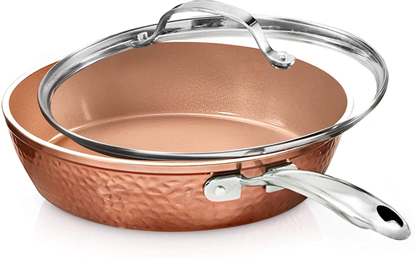 Gotham Steel Hammered Copper 14 Inch Non Stick Frying Pan with Lid, Nonstick Frying Pan with Ceramic Coating and Induction Plate for Even Heating, Oven / Dishwasher Safe, 100% Healthy & Non Toxic