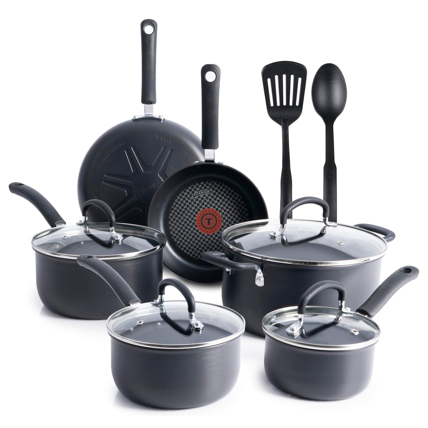 T-fal Ultimate Hard Anodized Nonstick Fry Pan Set 2 Piece, 10, 12 Inch, Oven Broiler Safe 400F, Cookware, Pots and Pans Set Non Stick, Kitchen Frying Pans, Cooking Skillets, Dishwasher Safe, Grey