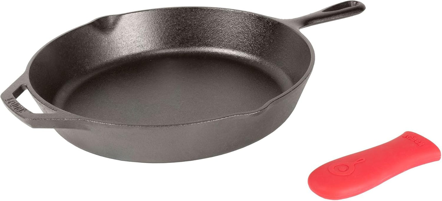 Lodge Seasoned Cast Iron Skillet 12 Inches - Quality Frying Pan for the Stove, Oven, Grill & Campfire - Includes Silicone Hot Handle Holder - Non-Toxic, Nonstick & Long-Lasting