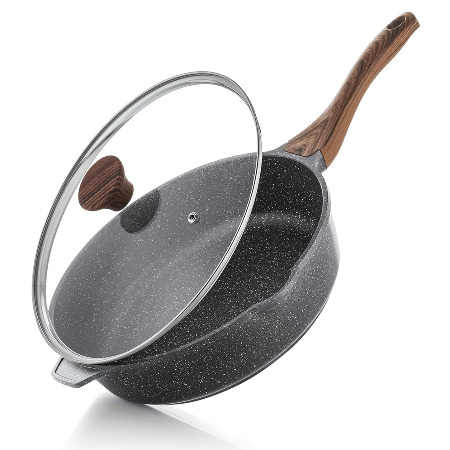 SENSARTE Nonstick Skillet, Deep Frying Pan 10/11/12-inch, Saute Pan with Lid, Stay-cool Handle, Healthy Stone Cookware Cooking Pan, Induction Compatible (10-Inch/3.5QT)