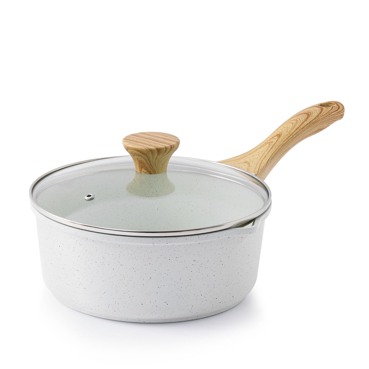 SENSARTE Nonstick Sauce Pan with Double Spout, 3.0 Quarts Swiss Granite Coating Sauce Pot with Lid Medium Kitchen Cooking Pot, Induction Comptable Saucepan, Free of Intentionally Added PFOA