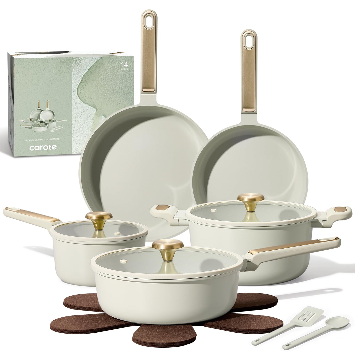CAROTE 14 Pcs Pots and Pans Set Nonstick,Cookware Set Kitchen Cooking Set with Utensil and Pan Protectors