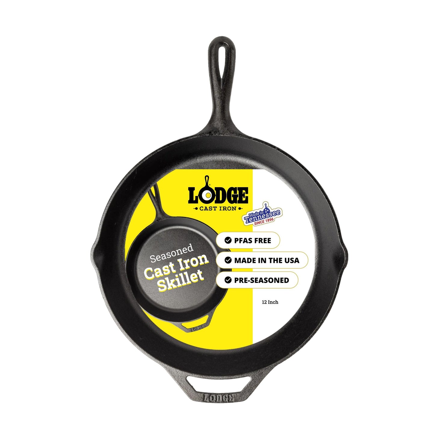 Lodge Seasoned Cast Iron Skillet 12 Inches - Quality Frying Pan for the Stove, Oven, Grill & Campfire - Includes Silicone Hot Handle Holder - Non-Toxic, Nonstick & Long-Lasting